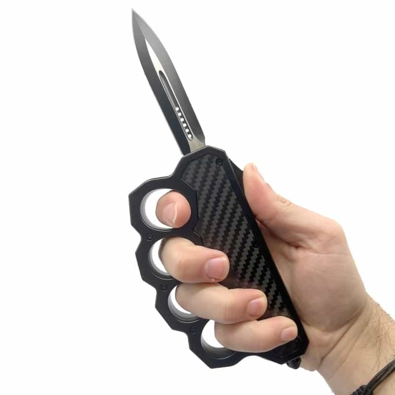 6" Otf Knuckle Knife Black With Carbon Fiber - Black