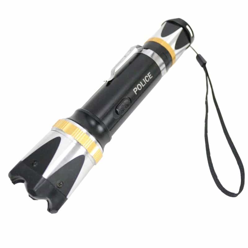 Defender Silver Gold Trim Tactical 10 Million Flashlight Style Led Stun Gun