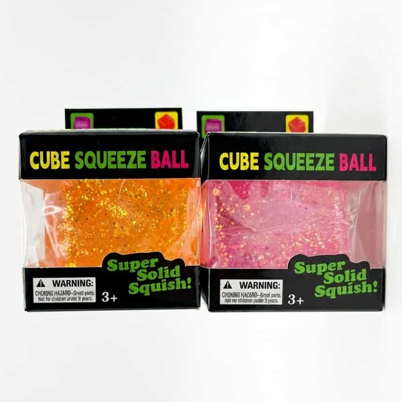 Cube Squeeze Ball Glitter Stress Relief Toy – Assorted Colors – 12-Piece Wholesale Box