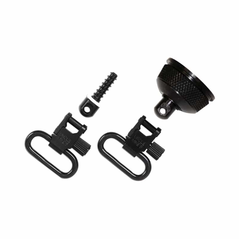 Uncle Mike's, Qd Mag Cap & Wood Screw Swivel, 1", Fits Remington 870 Express, Black, With Internal Ratchet