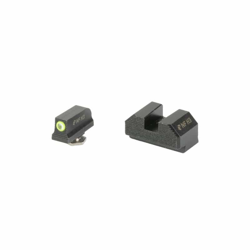 Night Fision, Optics Ready Stealth Series Sights, Tritium With Yellow Fluorescent Ring Front Sight, Black Rear Sight, Fits Glock 43/42/43X Mos, .220"-.227" Blade Height, Nitride Finish, Black