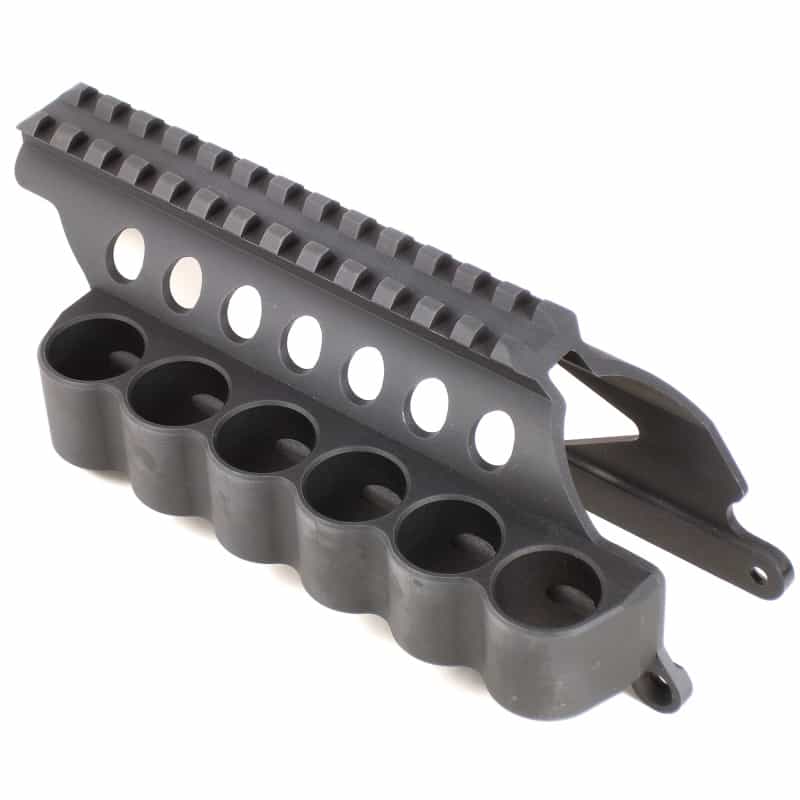 Mesa Tactical, 6-Shell Side Saddle, 12 Gauge, Sureshell Saddle With Rail, Fits Remington 870, Black