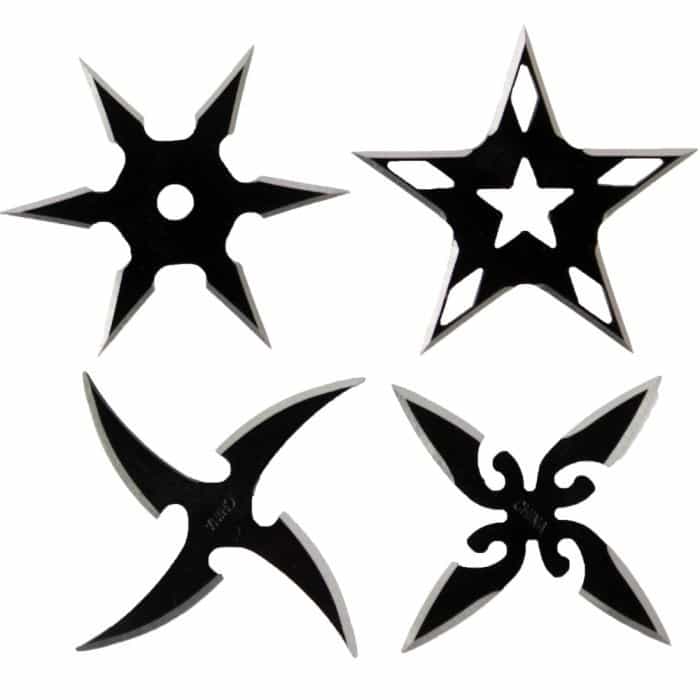 2.5” Black Steel Throwing Star With Pouch 4Pc Set