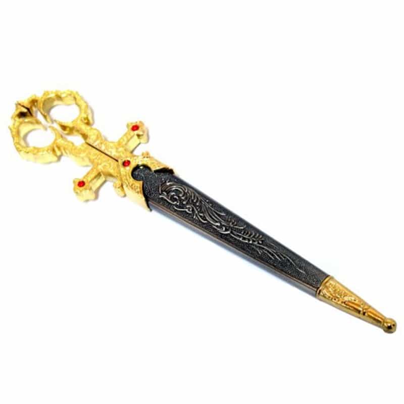 10.5" Renaissance Scissors Dagger Gold Color Handle With Sheath