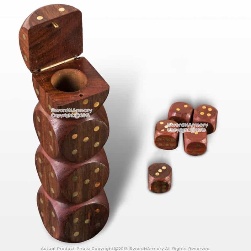 16Mm Lot Of 5 Handmade Wooden Dice Set Casino Game Gambling W/ Dices Shaped Box