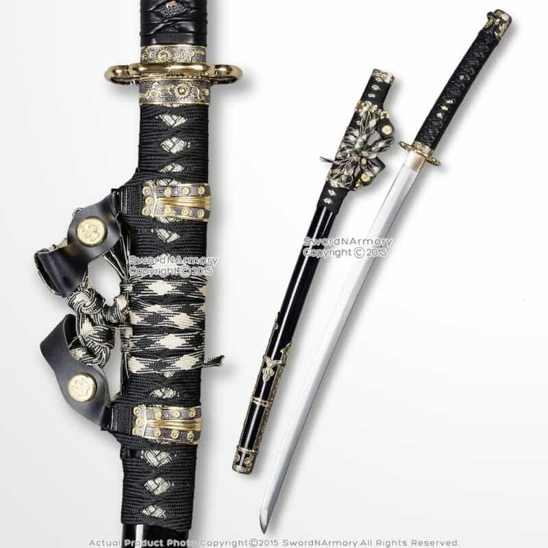 Musha 1045 Through Hardened Steel Tachi Katana Leather Handle Samurai Sword Bk
