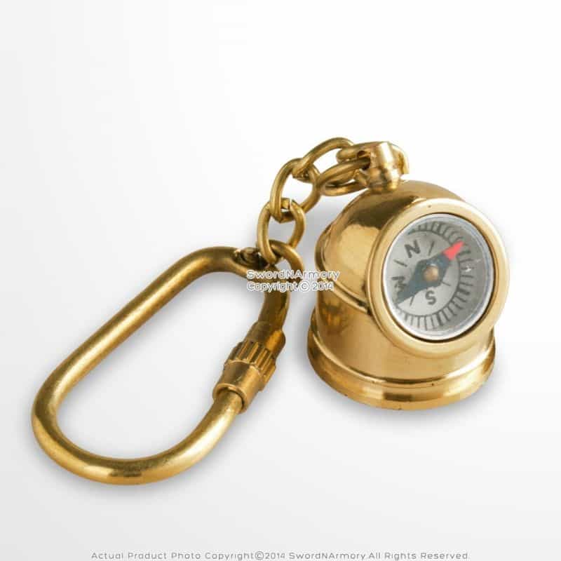 Handmade Brass Miniature Marine Helmet Compass Keychain Keychain Nautical Gift