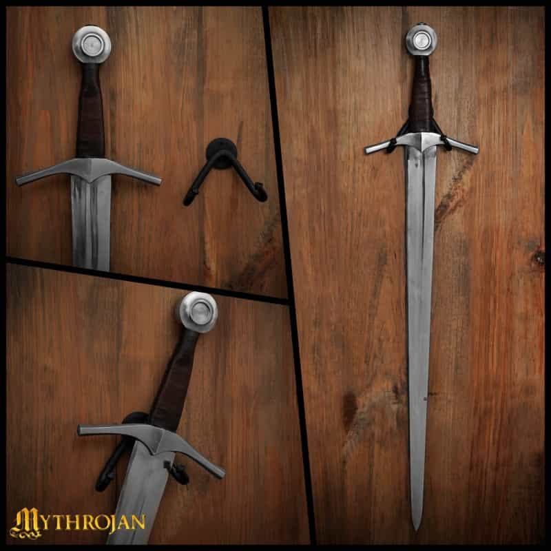 Mythrojan Heavy Sword Wall Mount In Forged Black Finish: Universal Sword Holder Wall Display