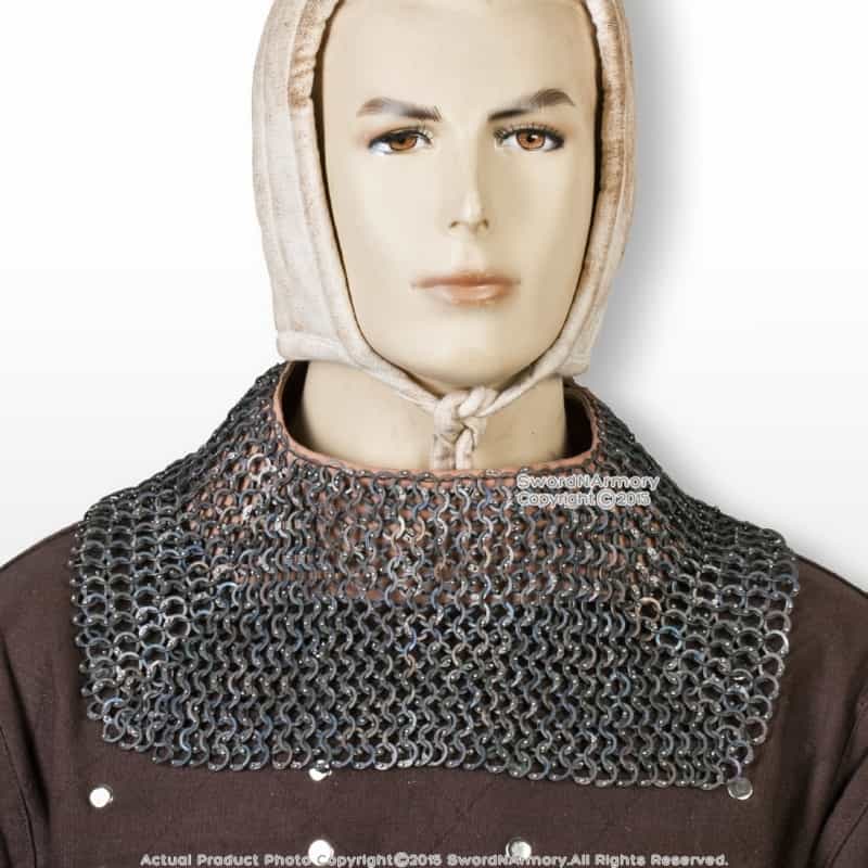 Titanium Medieval Chainmail Mantle Collar Armor W/Leather Buckle Flat Ring Rivet