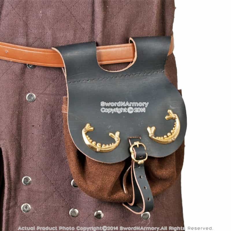 Medieval Renaissance Costume Genuine Leather Belt Pouch With Brass Fitting