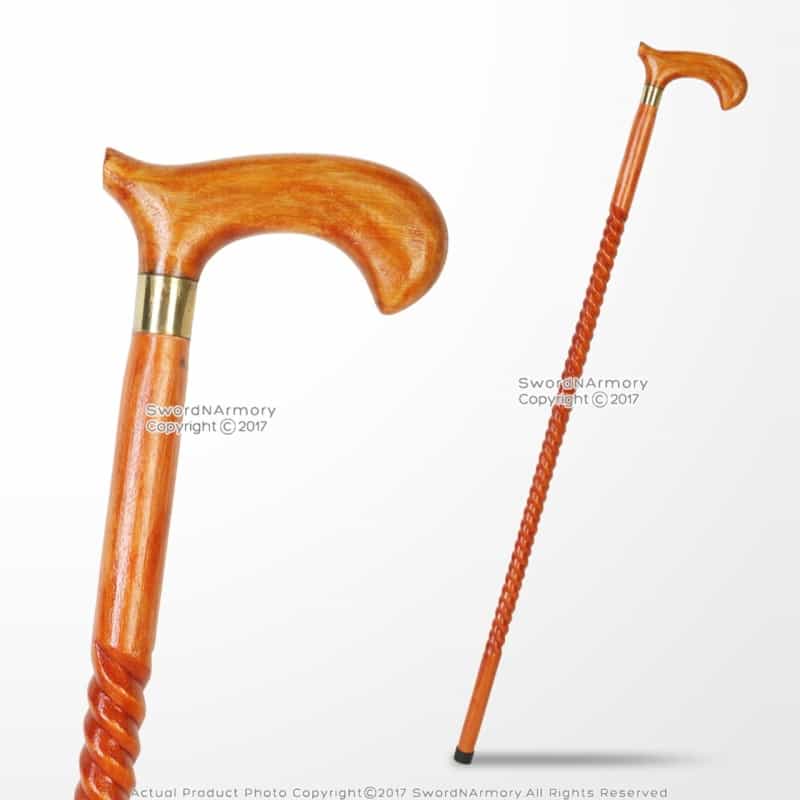 Handcrafted 36" Eucalyptus Wooden Gentlemen Walking Cane Stick With Brass Collar