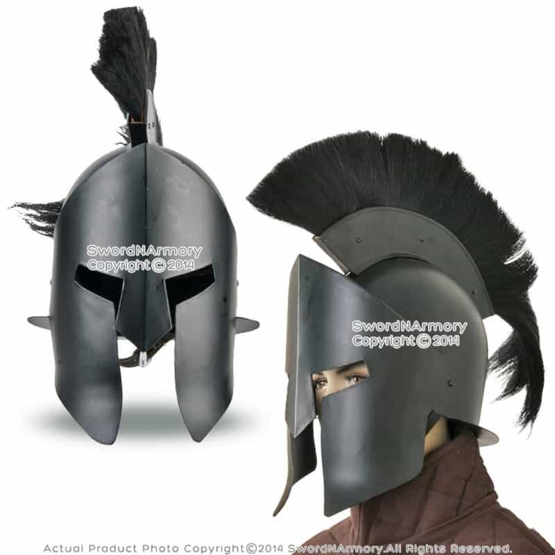 Wearable Steel Greek Spartan King Crested Helmet In Black Finish Larp With Liner