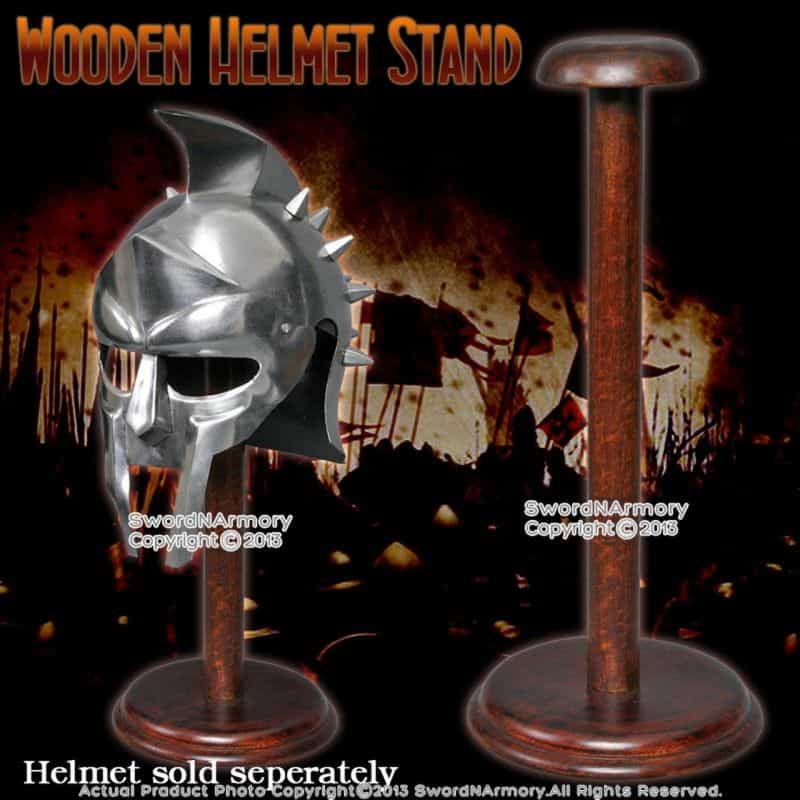 17" Solid Wooden Display Stand For Medieval Helmet Roman Viking Armor Round Base
