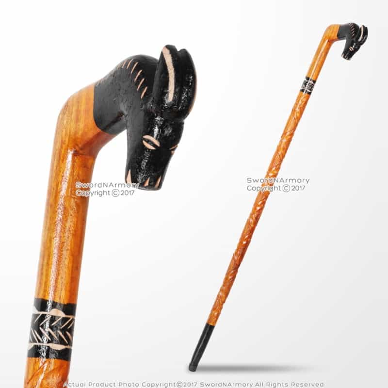 36" Polished Handcraft Eucalyptus Wooden Walking Cane Stick With Donkey Handle