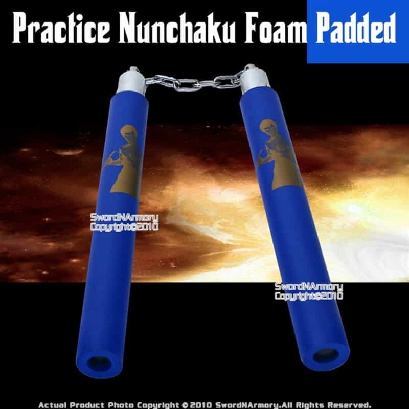 Blue Bruce Lee Foam Padded Nunchaku Steel Swivel Chain