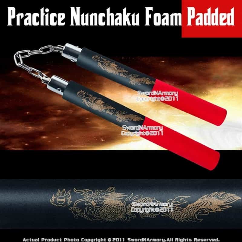 Black & Red Dragon Foam Padded Nunchuck With Chain