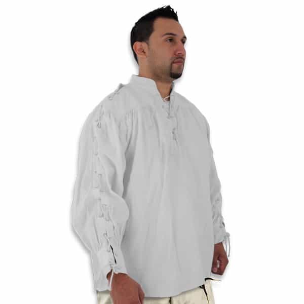 Cotton Shirt, Collarless, Laced Neck&Sleeves, White By Say