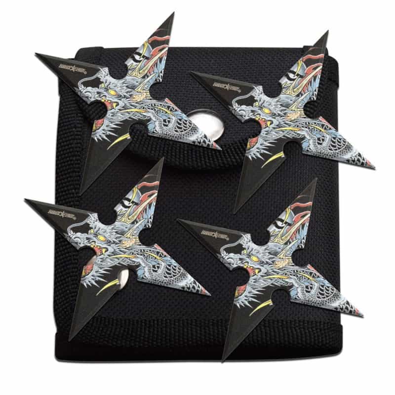 4-Inch 4 Points Throwing Stars With Pouch - 4 Pack