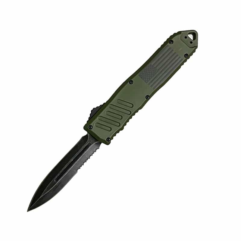 5.5" Automatic Otf Knife W/ Half Serrated Dagger Blade