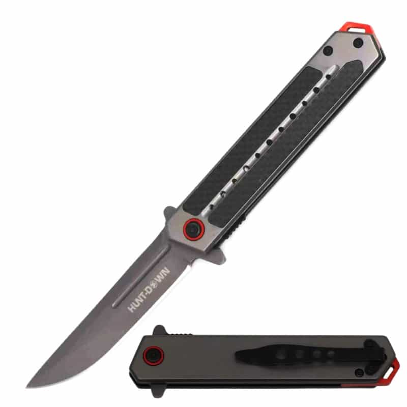 Hunt-Down 4.75" Spring Assisted Knife – Grey Titanium Blade & Black G10 Handle