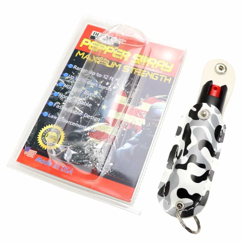 Defender-Xtreme 1/2 Oz Pepper Spray With White Camo Sheath & Key Chain