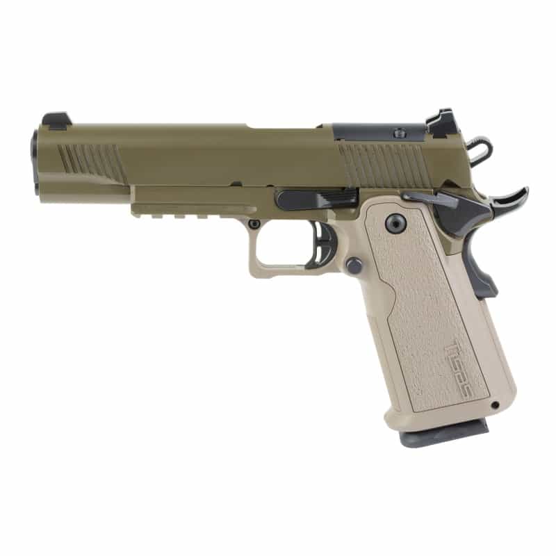 Tisas Usa, 1911 Duty Ds, Semi-Automatic, Full Size, Metal Frame Pistol, 9Mm, 5" Barrel, Flat Dark Earth, Optics Ready, Rmsc Footprint, 1 Magazine, 18 Rounds