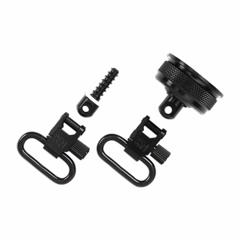 Uncle Mike's, Qd Mag Cap & Wood Screw Swivel, 1", Fits Remington 870, Black, With External Ratchet