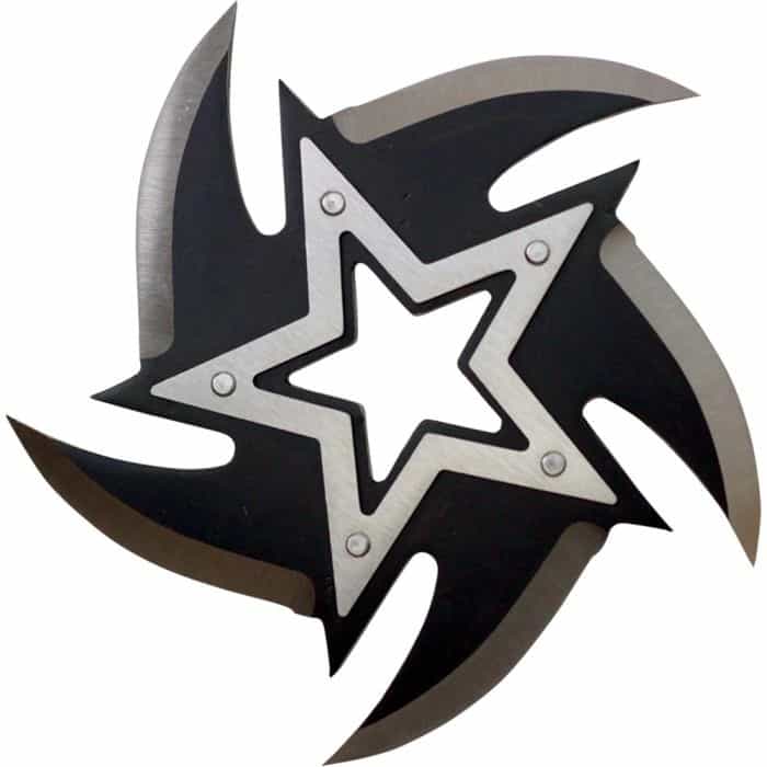 4" Black 5 Point Stainless Steel Throwing Star With Chrome Star In Middle