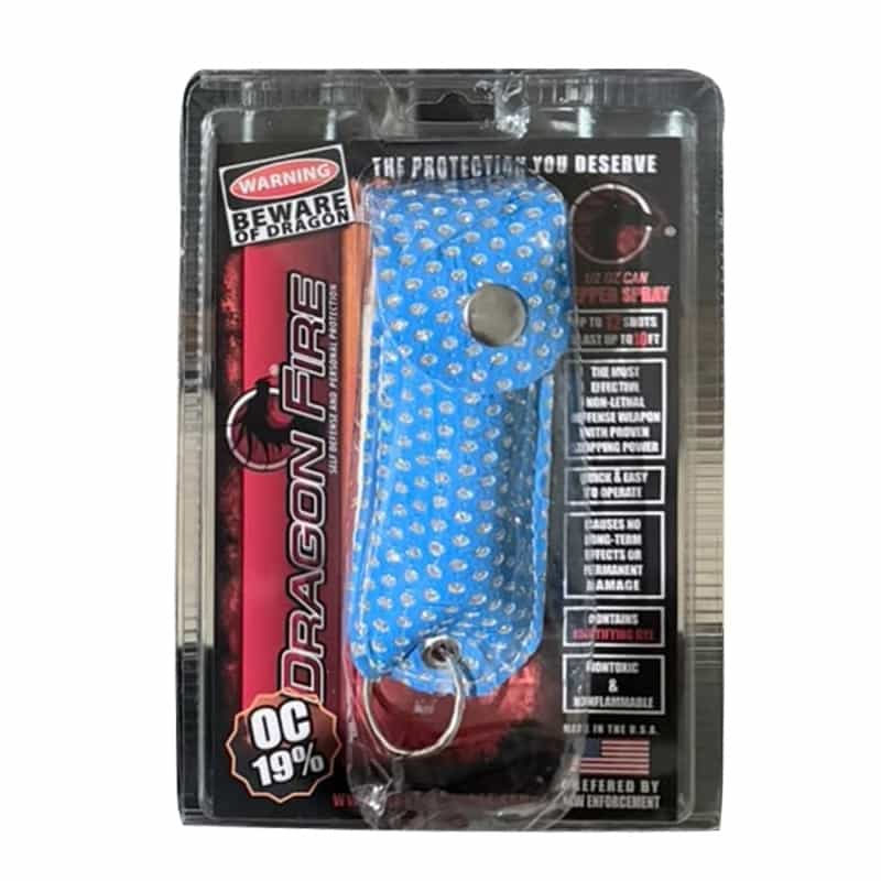Diamond Rhinestone Pepper Spray 1/2 Oz With Blue Key Chain Case