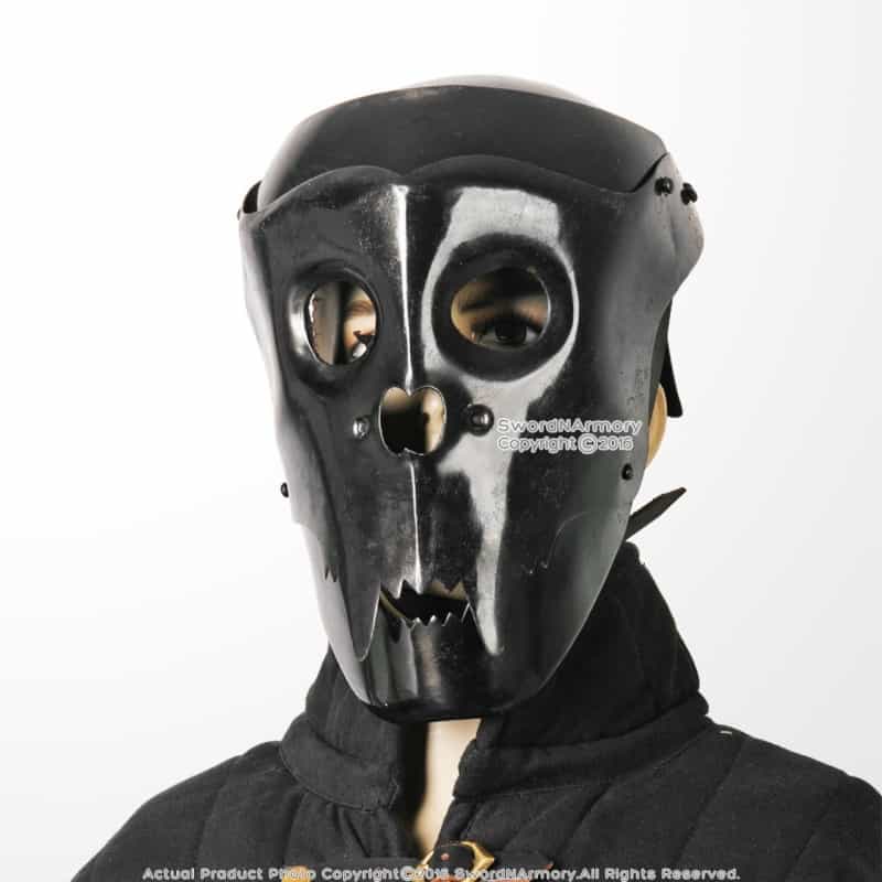 Black Vampire Helmet Mask With Soft Suede Inner Lining And Leather Strap 20 Gauge Larp Cosplay