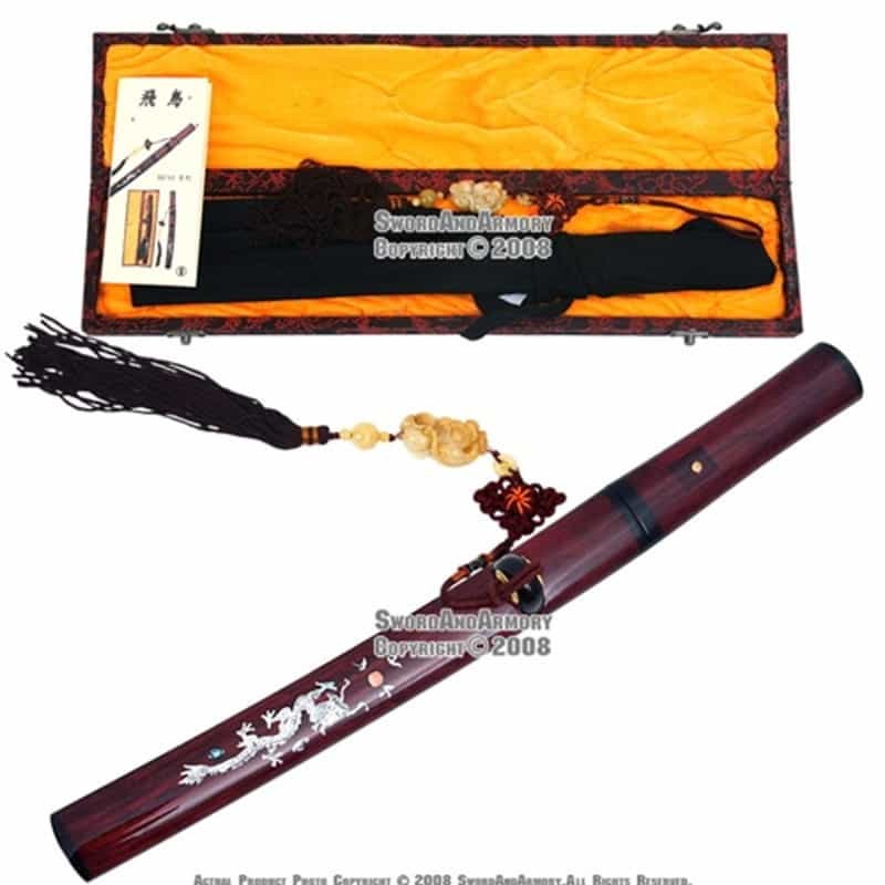 Musashi Handmade Shirasaya Tanto Samurai Short Sword Dragon Scab W/ Jade Tassel