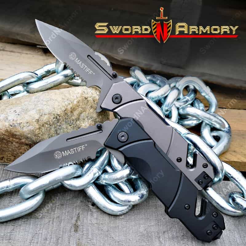 Mastiff Rescue Folding Assiste Opening Tactical Knife 7Cr17mov Steel Belt Cutter