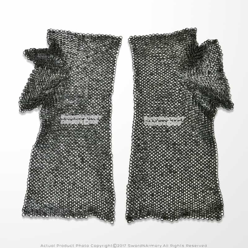 Large Chain Mail Voiders Black Pair Flat Ring Round Riveted (Alt) 9Mm 17G Steel