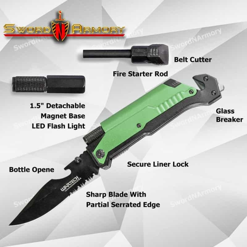 5 In 1 Multi Function Spring Assisted Opening Knife / Flash Light / Fire Starter