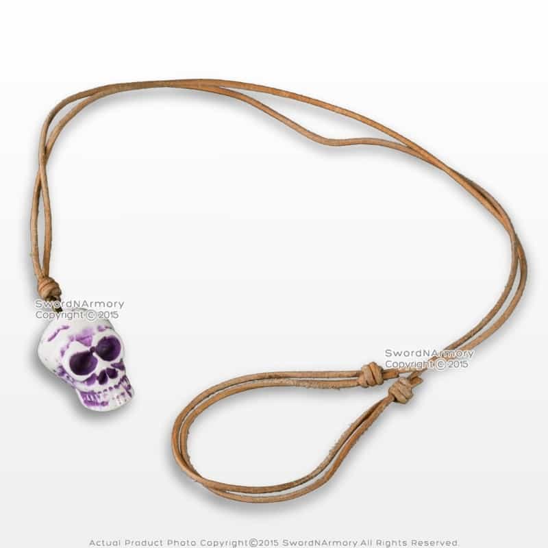 Pirates Skull Head Polished Bead Pendant Adjustable Leather Cord Necklace