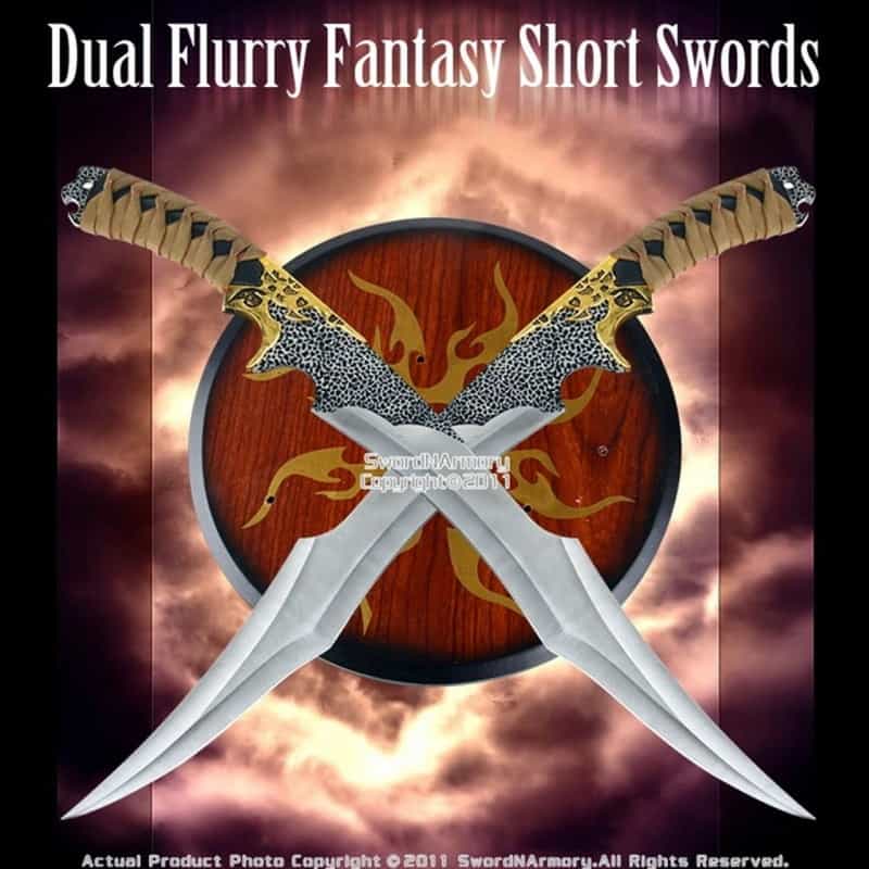 Dual Flurry Fantasy Short Swords Dagger W/ Display Plaque