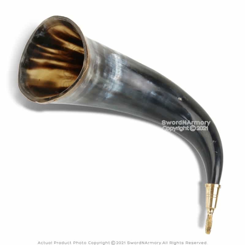 13" Odin's Ravens Huginn Muninn Design Drinking Cow Horn Bos Taurus With Brass