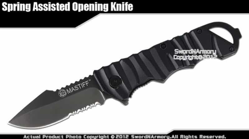 Mastiff Folding Spring Assisted Tactical Knife Titanium Coated 7Cr17mov Blade Bk