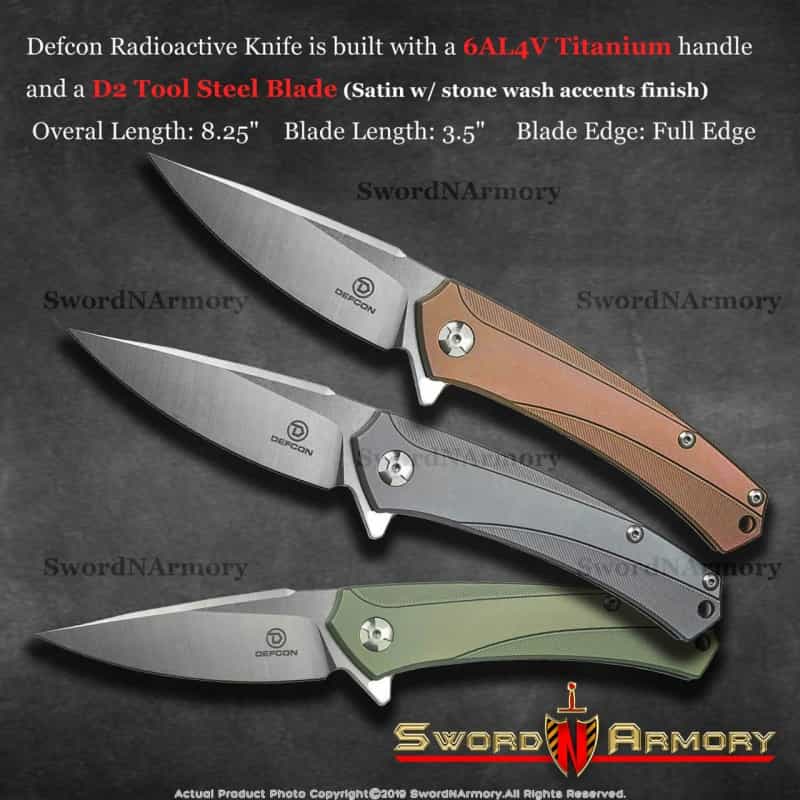 Defcon Radioactive Knife With A 6Al4v Titanium Handle And A D2 Tool Steel Blade (Satin W/ Stone Wash Accents Finish)