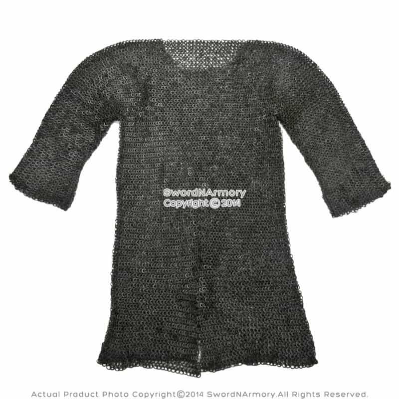 Black X-Large Size Hauberk Round Ring Riveted Medieval Chainmail Shirt Sca Larp
