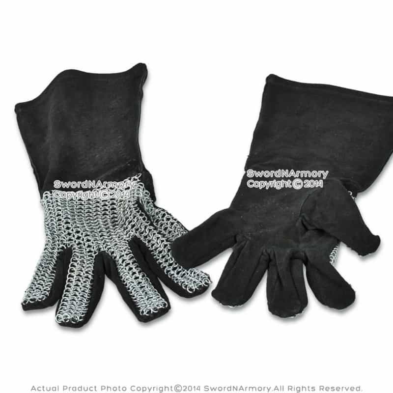 Large Size Leather Gloves With Chainmail Medieval Armour Dressing Costume Larp