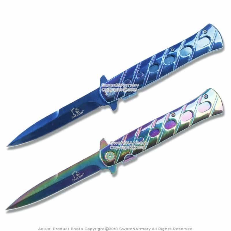 9" Spring Assisted Tactical Milano Folding Knife Titanium Coated Steel Handle