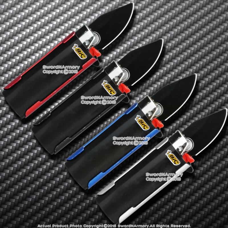 Mini Spring Assisted Knife With Lighter Holder Case And Belt Clip 1.95" Blade