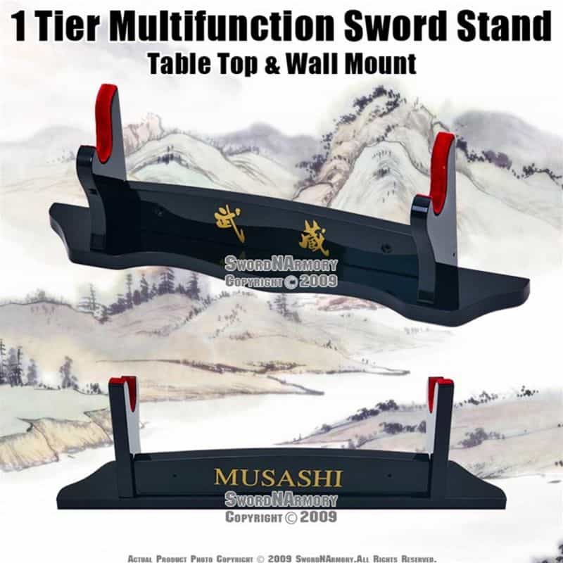 Musashi Multifunction Sword Stand Tabletop Wall Mount Samurai Katana Wakizashi