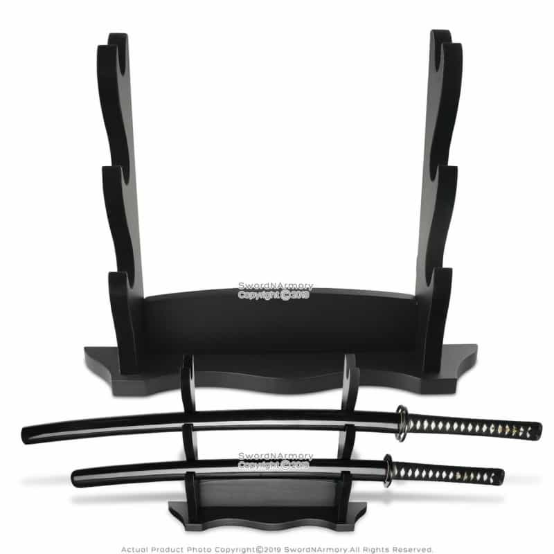 3-Tier Solid Wood Table Or Wall Mount Katana Sword Display Dragon Back Velvet