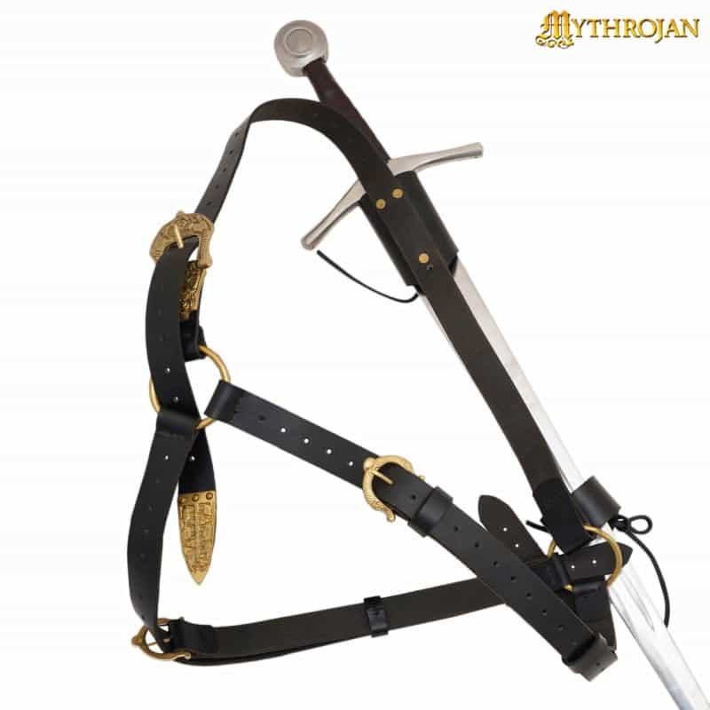 Mythrojan Geralt Back Scabbard, Ideal For Larp Cosplay And Medieval Events Full Grain Leather Black