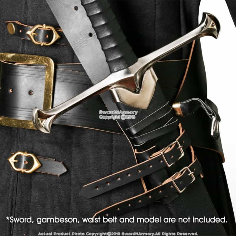 Black Genuine Leather Sword Belt Frog Hanger Baldric Renaissance Costume Larp