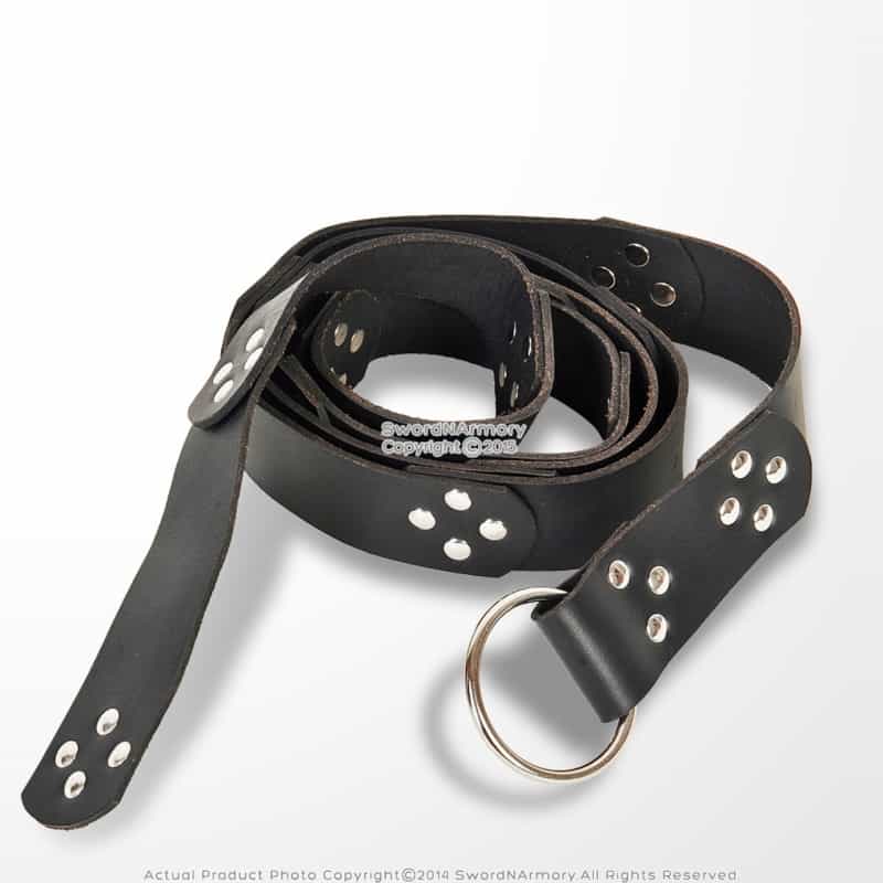 Medieval Genuine Black Leather Belt With Steel Hoop Buckle Renaissance Sca Larp