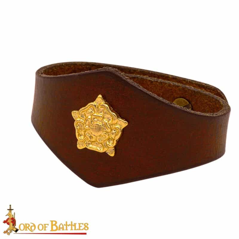 Handcrafted Leather Wrist Band With Tudor Rose Adornment