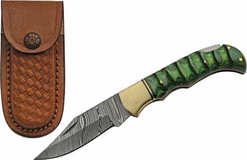 Szco Rite Edge 3\" Green Grooved Wood Damascus Lockback